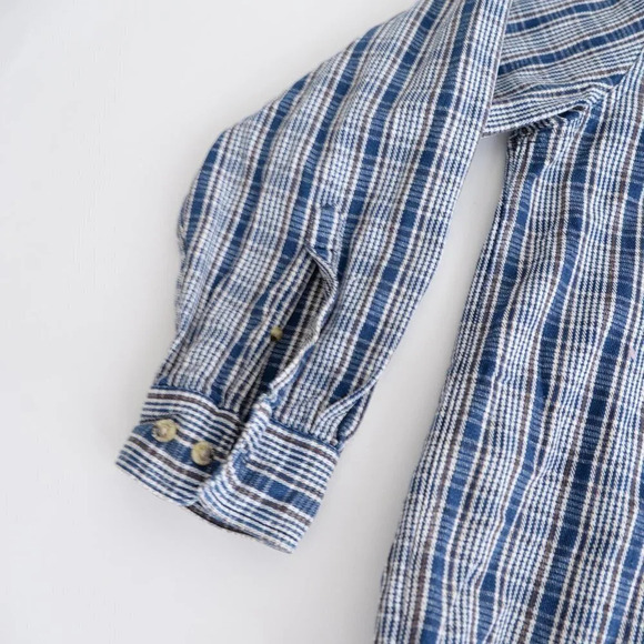 Vintage Cherokee Blue White Brown Checker Thick 100% Cotton Button Up Shirt - Picture 9 of 13